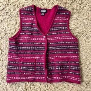 Retro Sweater Vest Grandpa Pattern Red w Black, Silver Buttons